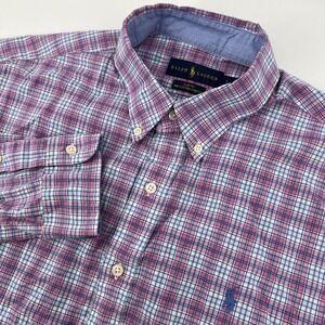 Ralph Lauren Men's Large Slim Fit Pink Plaid Button Down Long Sleeve Shirt Mens
